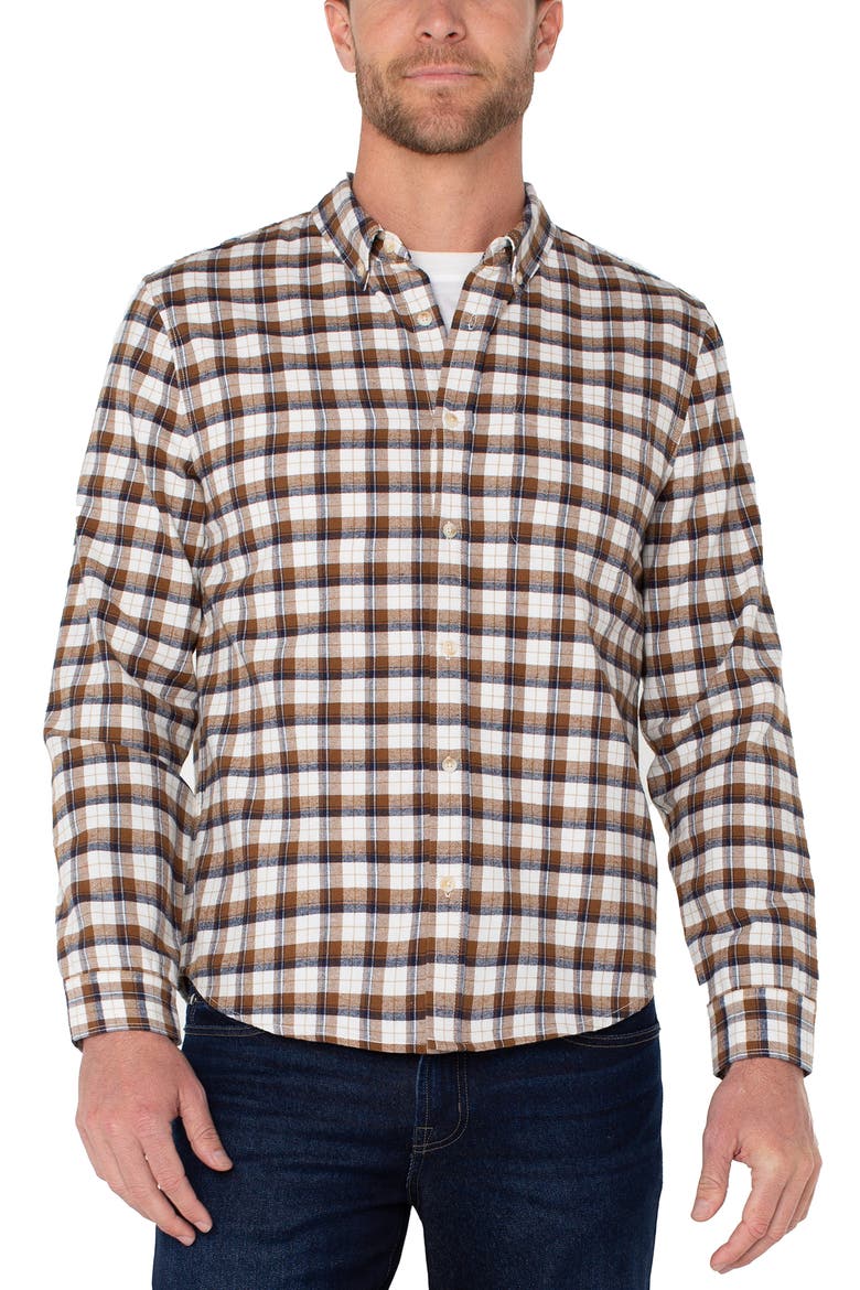 Plaid Button-Down Shirt, Main, color, CHESTNUT/ NAVY MULTI