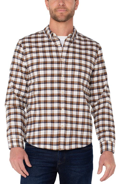 Liverpool Plaid Button-Down Shirt in Chestnut/Navy Multi 