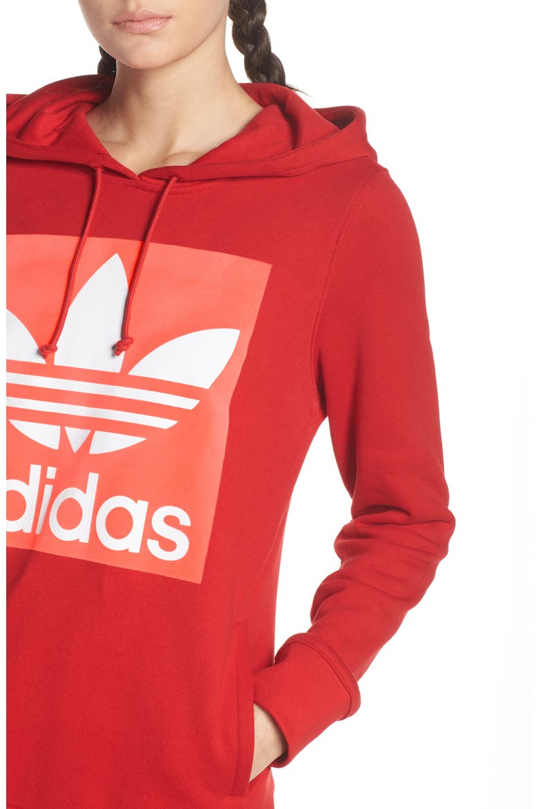 Trefoil Hoodie, Alternate, color, SCARLET