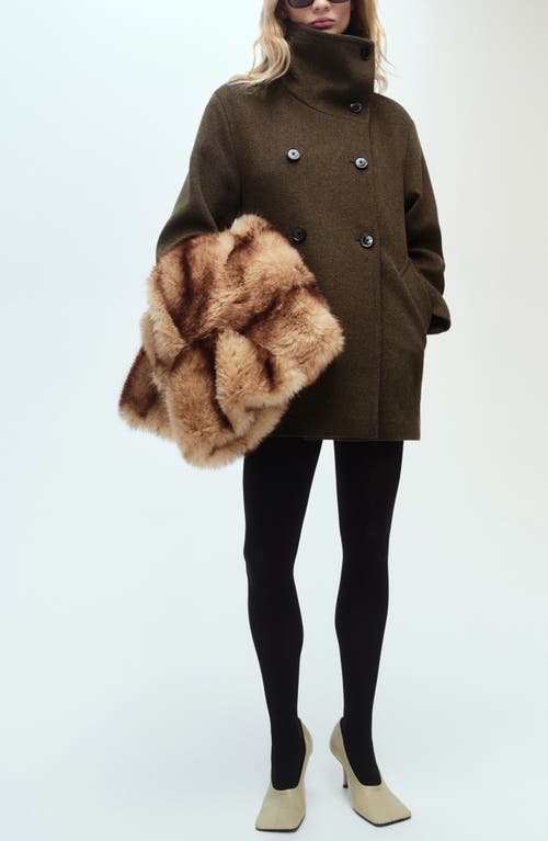 Shop Mango Double Breasted Coat In Khaki Green