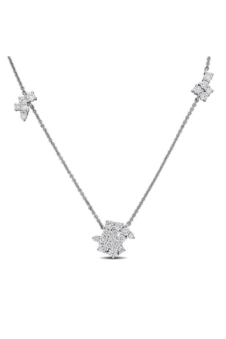 Lab-Grown Diamond Cluster Station Necklace 14K, Main, color, White Gold
