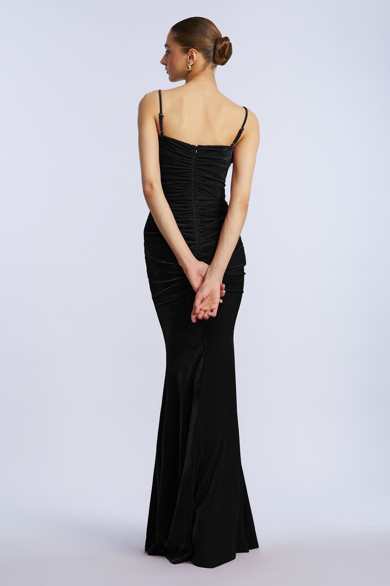 Ruffle Velvet Gown, Alternate, color, Black