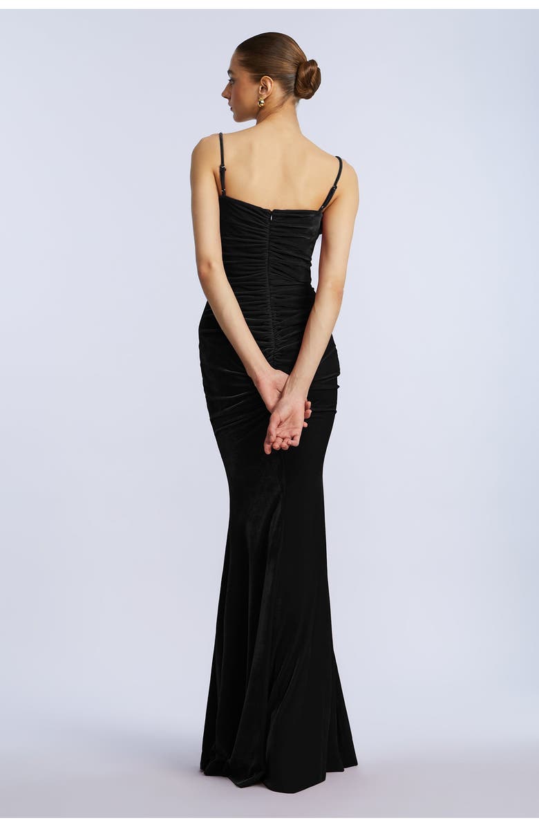 BCBGMAXAZRIA Ruffle Velvet Gown, Alternate, color, Black