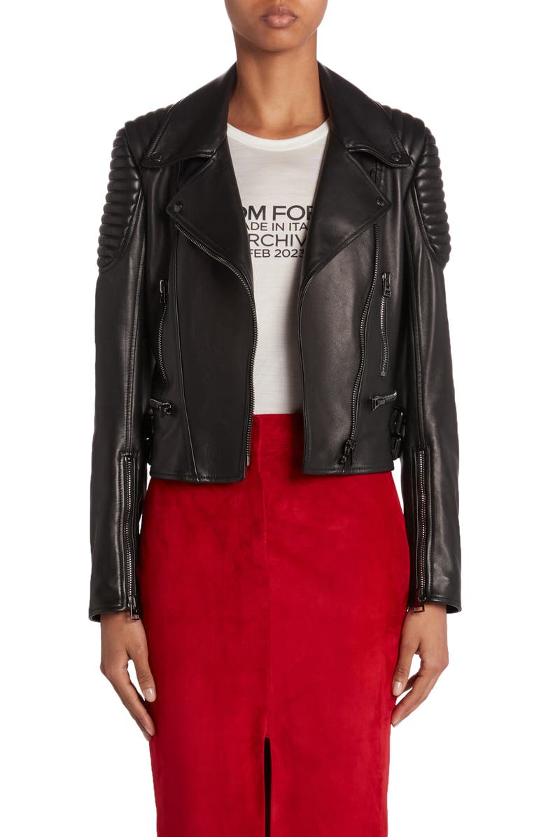 TOM FORD New Plongé Leather Biker Jacket, Main, color, 