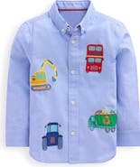 Mini Boden Kids' Vehicle Embroidered Cotton Graphic Button-Down Shirt