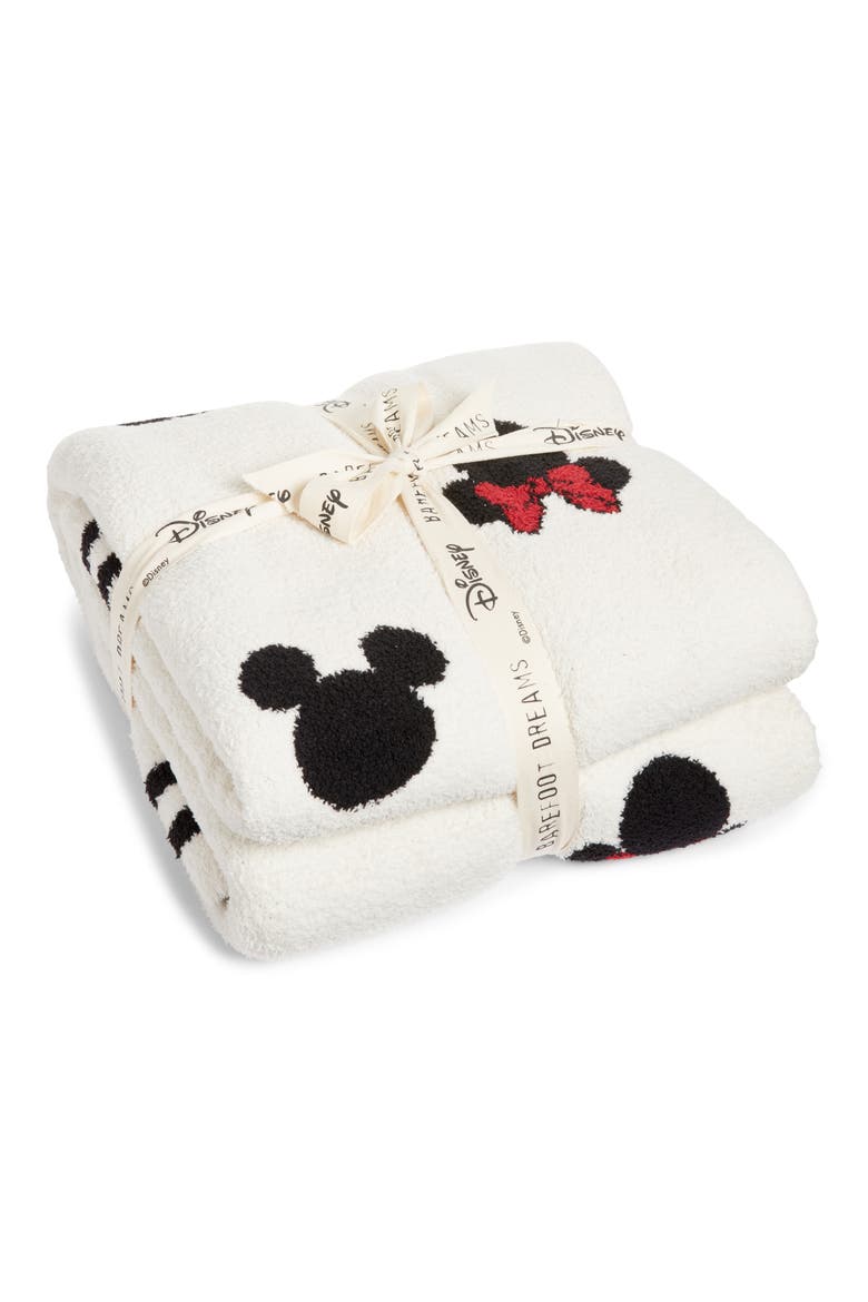 Disney x Barefoot Dreams® CozyChic™ Classic Mickey & Minnie Logo Throw Blanket, Alternate, color, CREAM