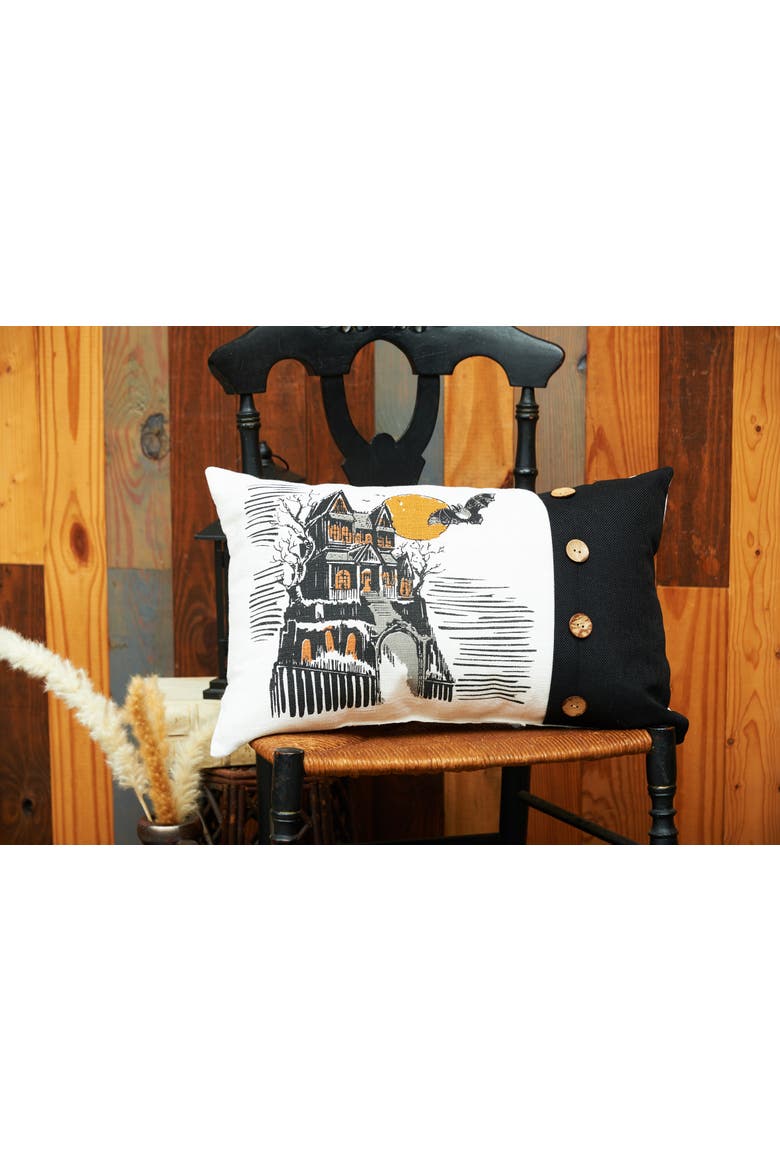 Haunted House Halloween 100% Polyester Printed Accent Pillow w/ Decorative Buttons 13" x 20", Alternate, color, Beige