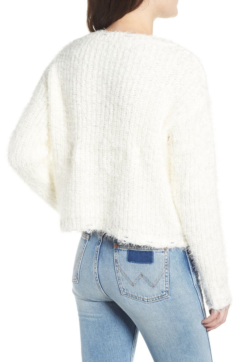 Eyelash Chenille Distressed Sweater, Alternate, color, IVORY