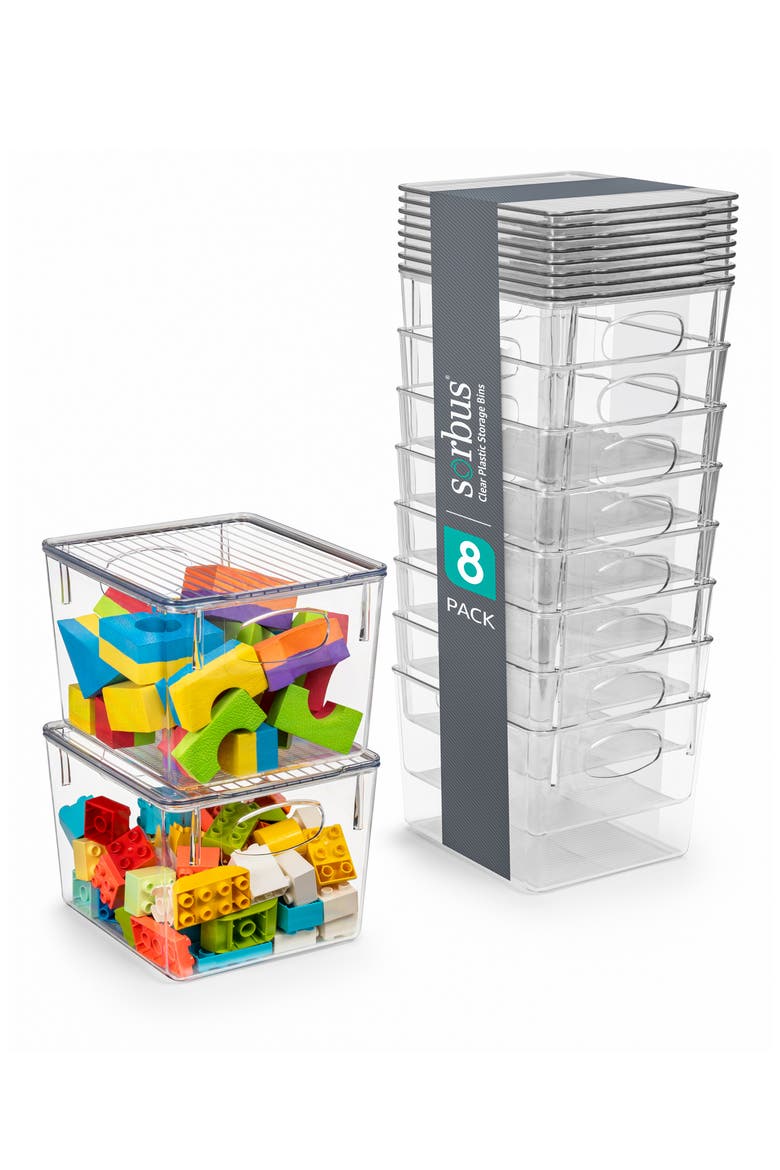 8-Pack Medium Toy Organizer Clear Plastic Storage Bins, Main, color, CLEAR