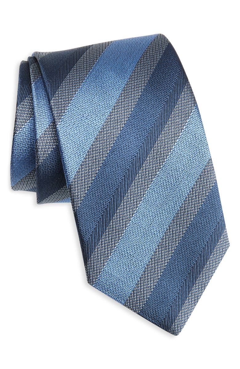 David Donahue Stripe Silk & Cotton Blend Tie, Main, color, Sky