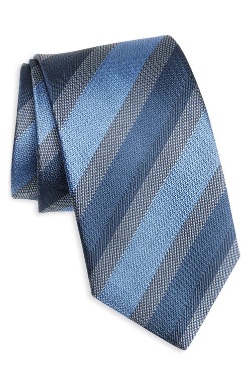 David Donahue Stripe Silk & Cotton Blend Tie In Blue