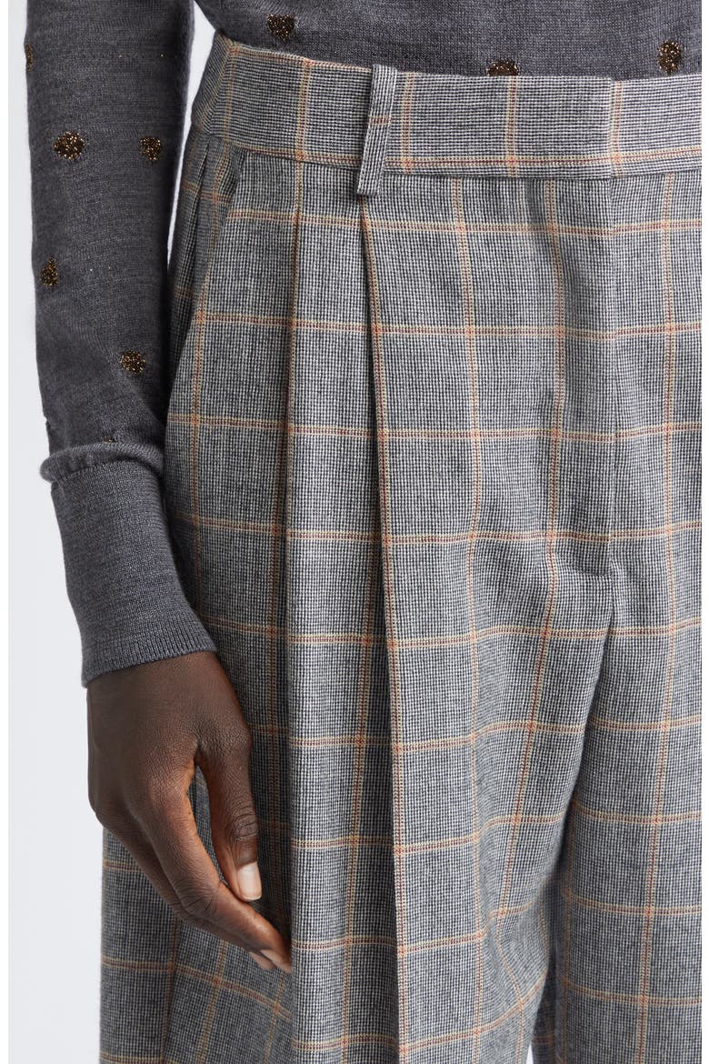 Pleated Check Wool Ankle Pants, Alternate, color, GREY MELANGE