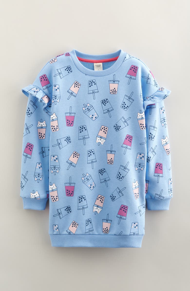 Tucker + Tate Kids' Print Cotton Sweatshirt Dress, Main, color, Blue Expanse Bubble Tea Cuties