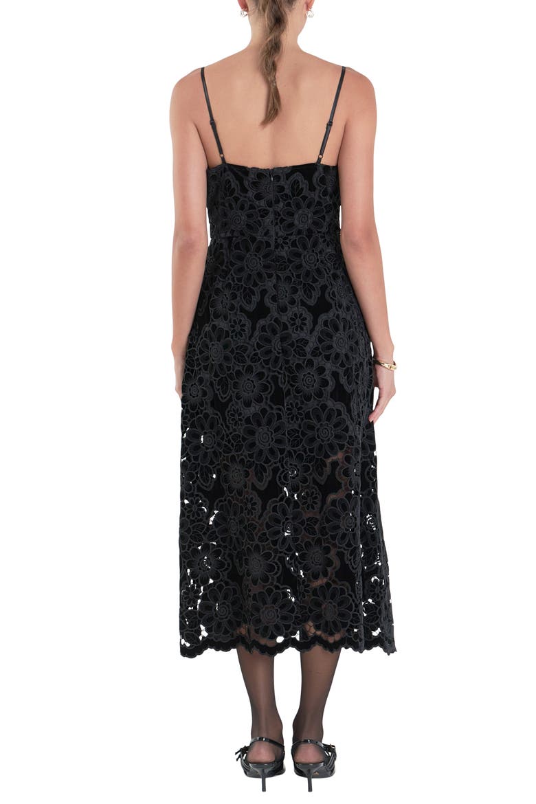 Velvet Lace Midi Dress, Alternate, color, BLACK