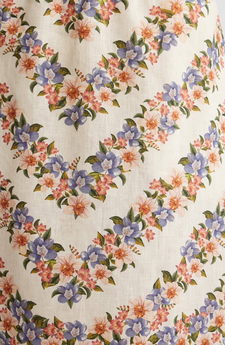 FARM Rio Floral Linen Midi Skirt, Alternate, color, Sand