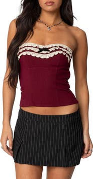 EDIKTED Ruffle Eyelet Tube Top