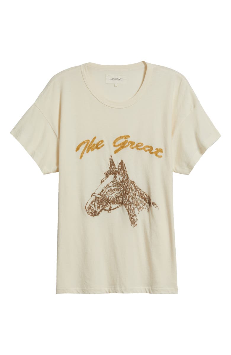THE GREAT. The Boxy Crew Horse Graphic T-Shirt, Alternate, color, Washed White