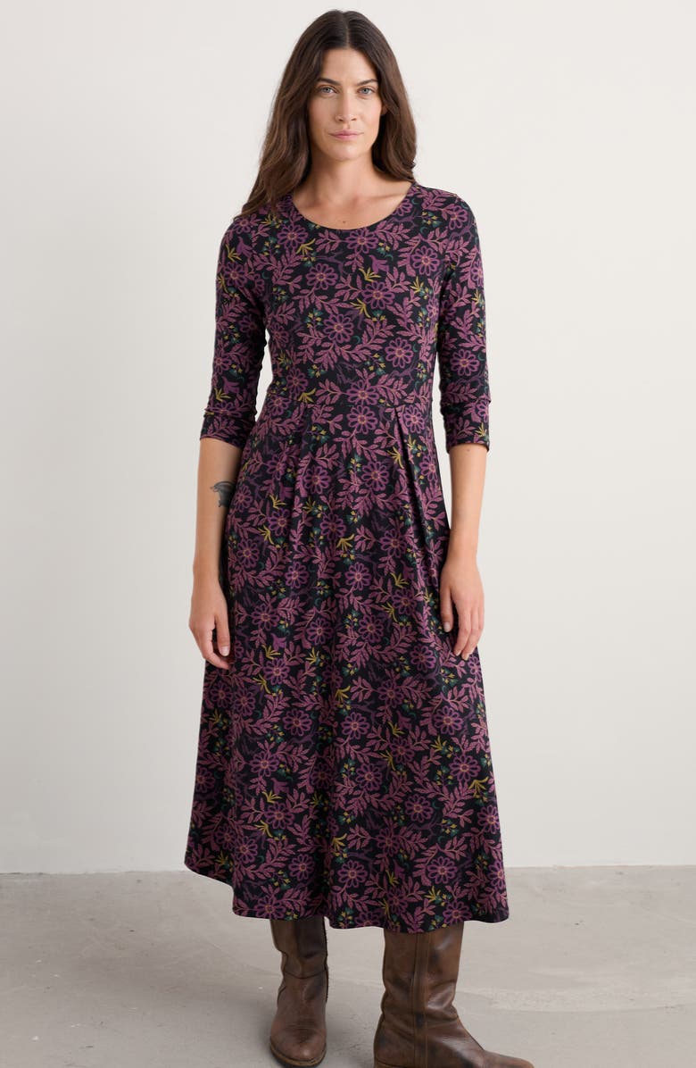 Seasalt Cornwall Veronica Print Stretch Organic Cotton Jersey Midi Dress, Alternate, color, Evening Woodland Onyx