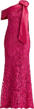 Tadashi Shoji Bow Detail Soutache Lace One-Shoulder Gown