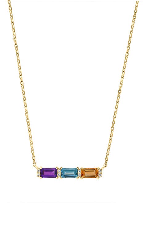 Diamond Amethyst Blue Topaz & Citrine Bar Necklace - 0.03ct.