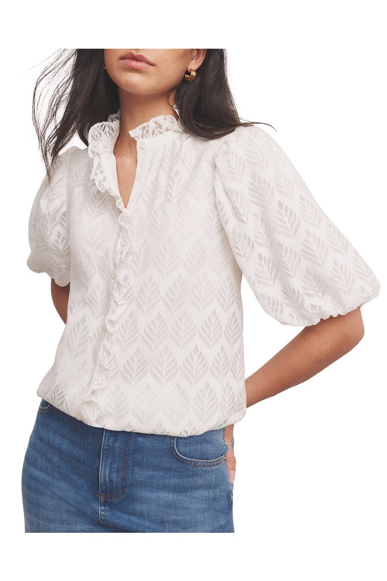 Jacquard Ruffle Blouse, Alternate, color, White