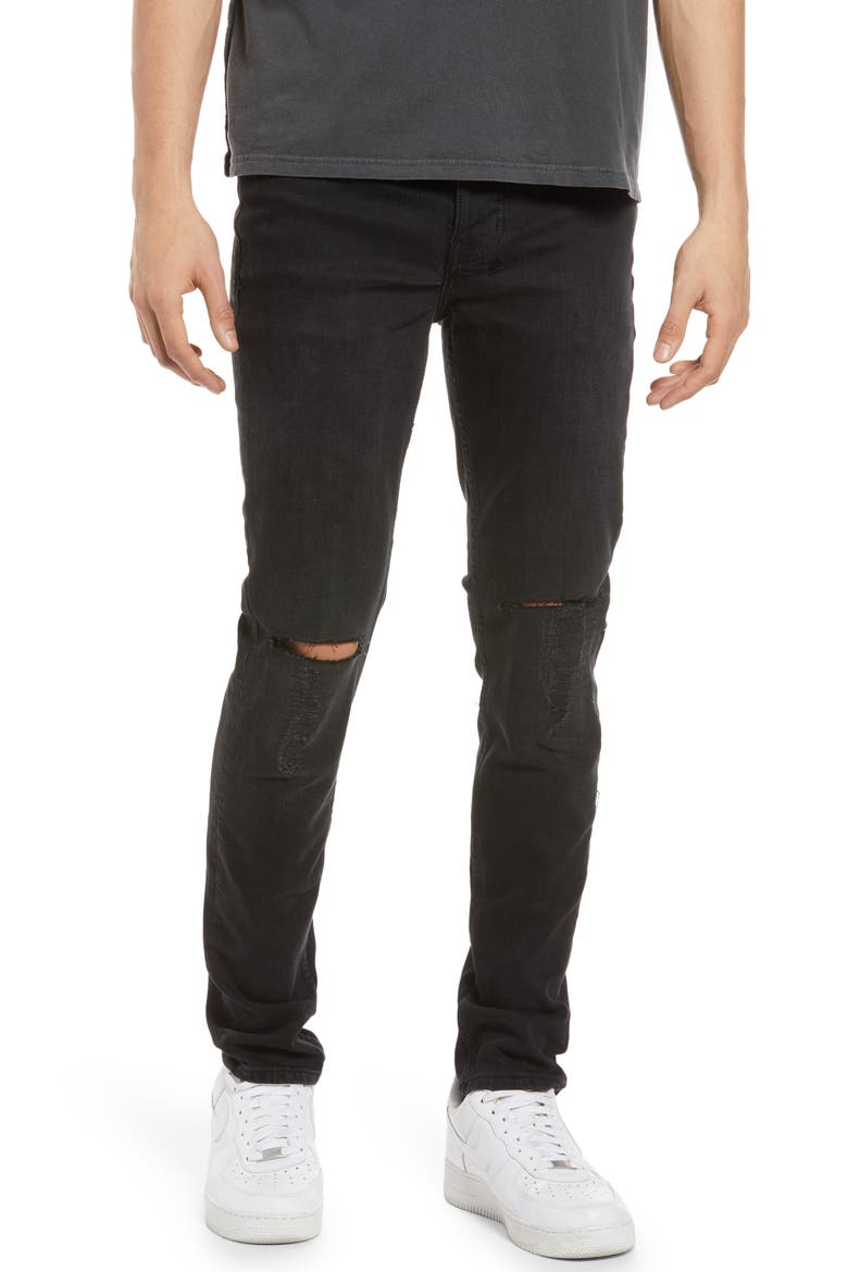 Chitch Krow Krushed Ripped Slim Skinny Jeans, Main, color, BLACK