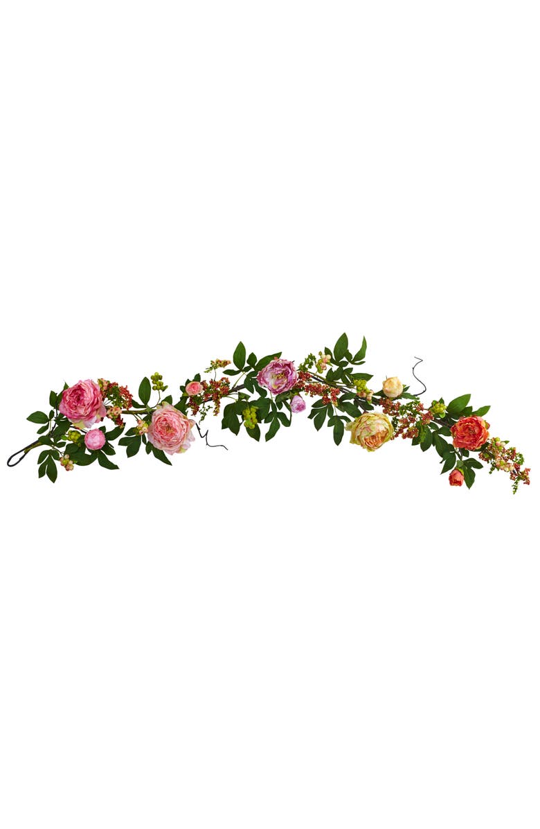 NEARLY NATURAL 60-in Mixed Peony 
Berry Garland, Main, color, Berry
