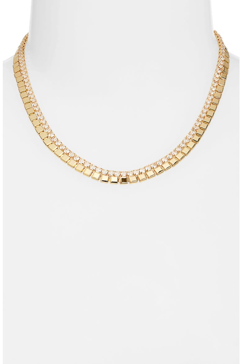 Cubic Zirconia Border Tile Necklace, Alternate, color, CLEAR- GOLD