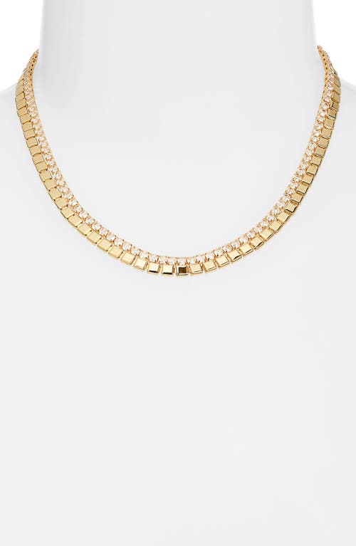 Nordstrom Cubic Zirconia Border Tile Necklace In Clear- Gold