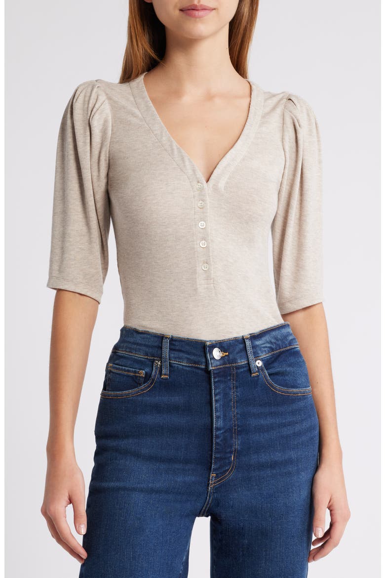 Rib Ruched Henley, Main, color, OATMEAL HEATHER