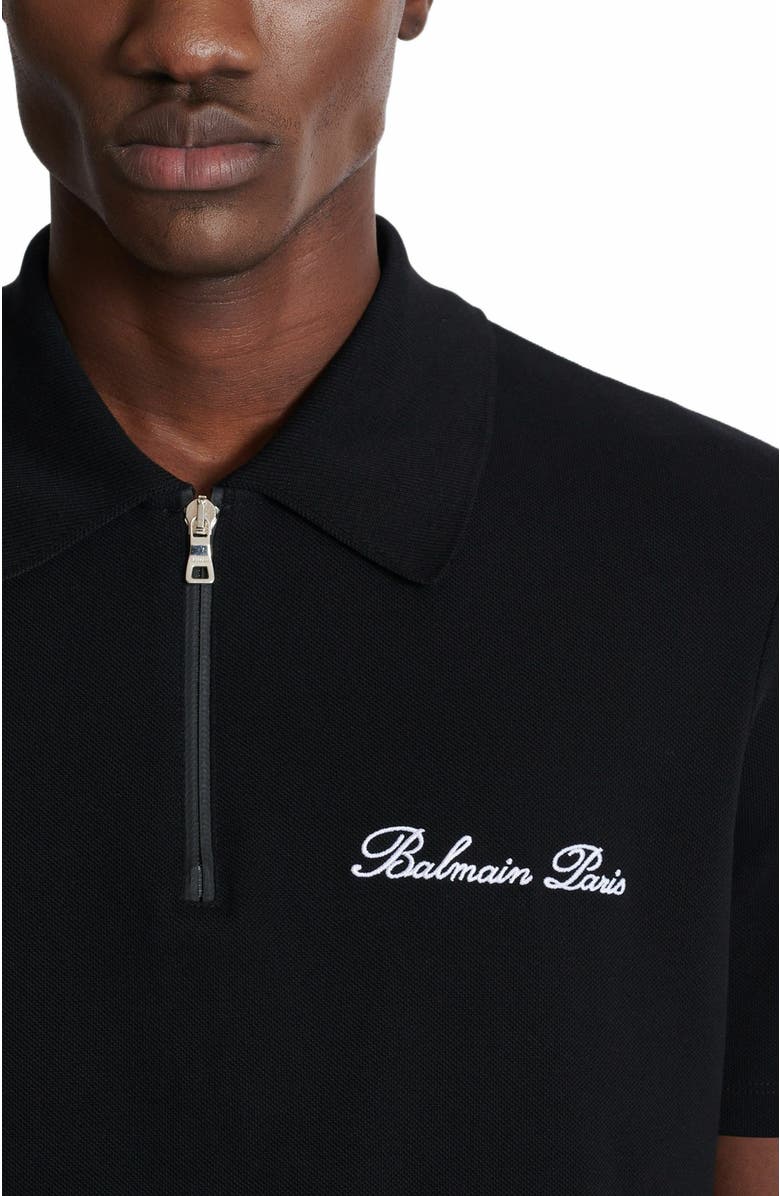 Balmain Short-Sleeved Polo Shirt With Embroidery, Alternate, color, Black
