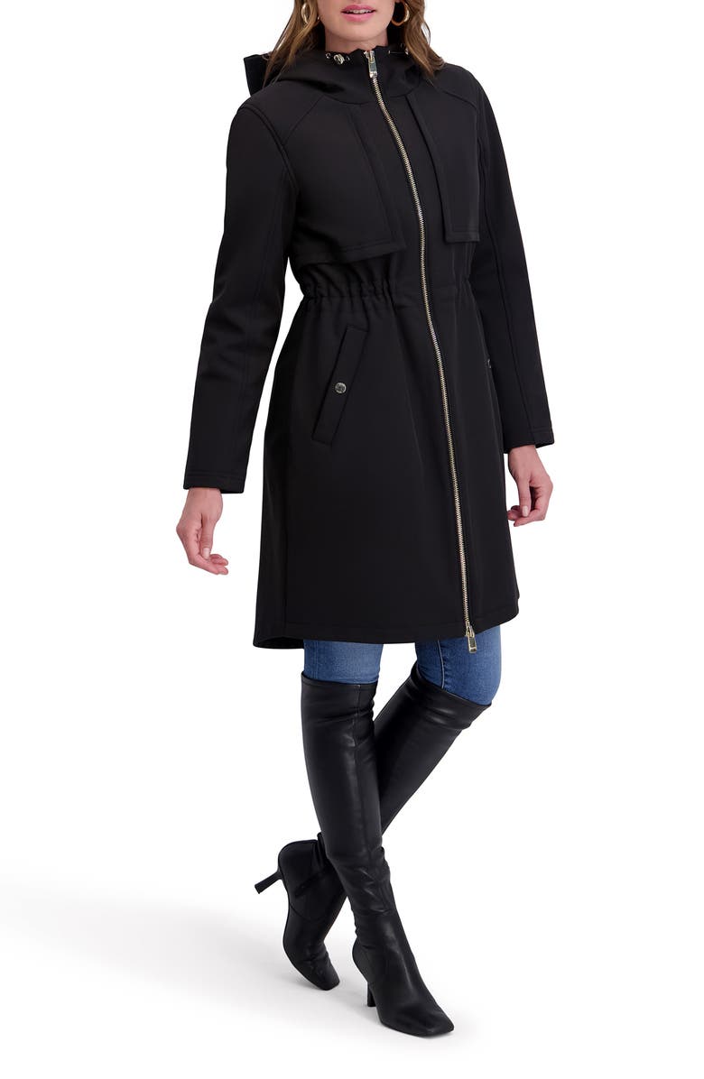 Kensie Shelled Hooded Coat, Alternate, color, Black