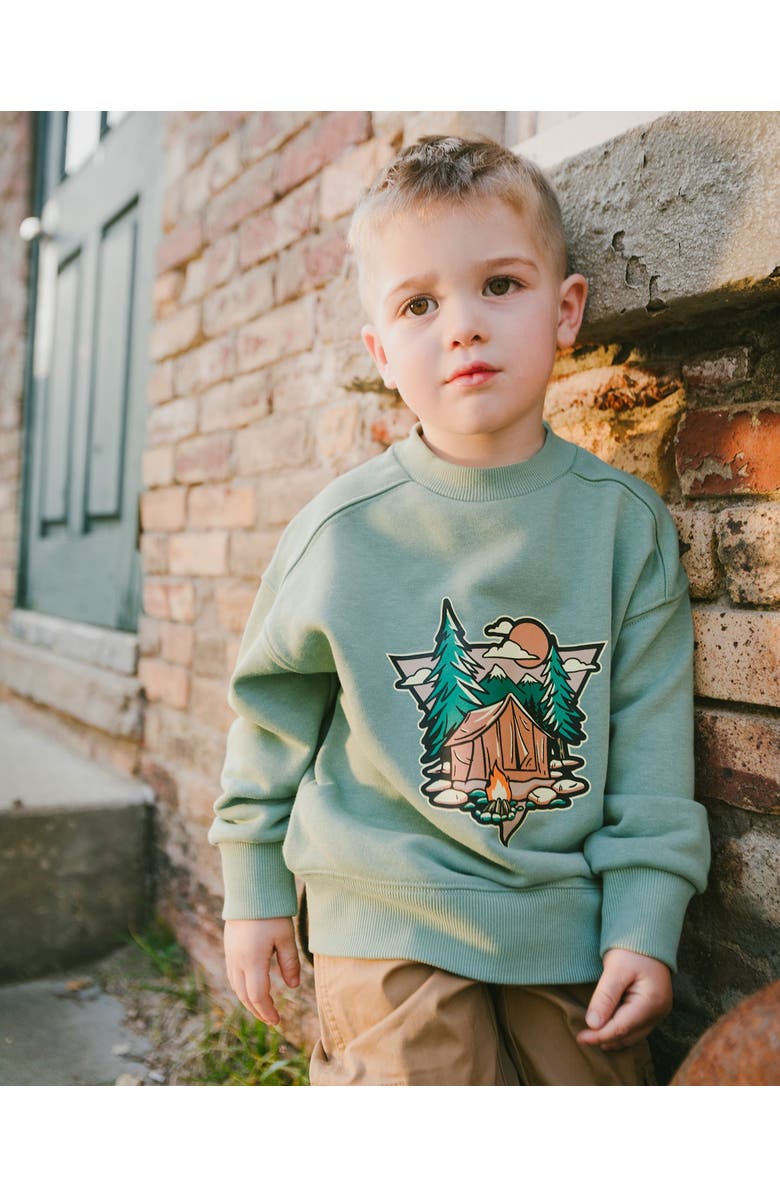 Deux par Deux Long Sleeve Graphic Mountain French Terry Sweatshirt, Alternate, color, Light Green