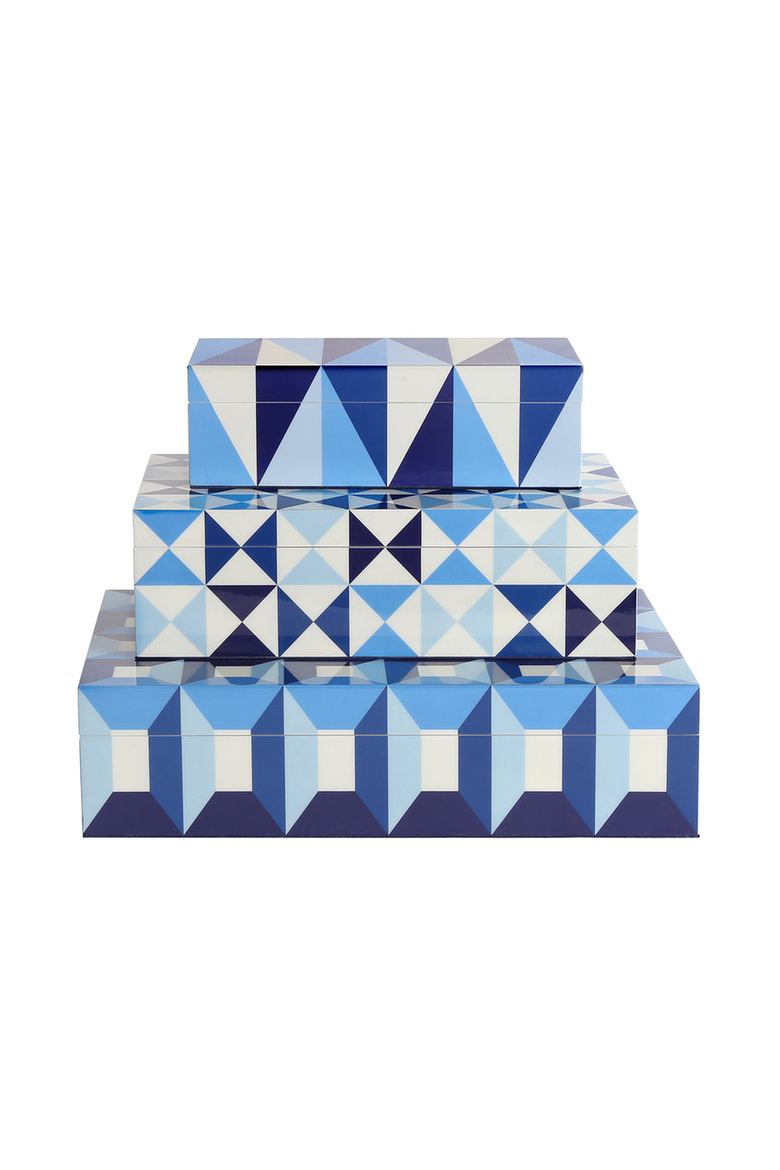 Sorrento Lacquer Box, Alternate, color, Blue / White Geometric