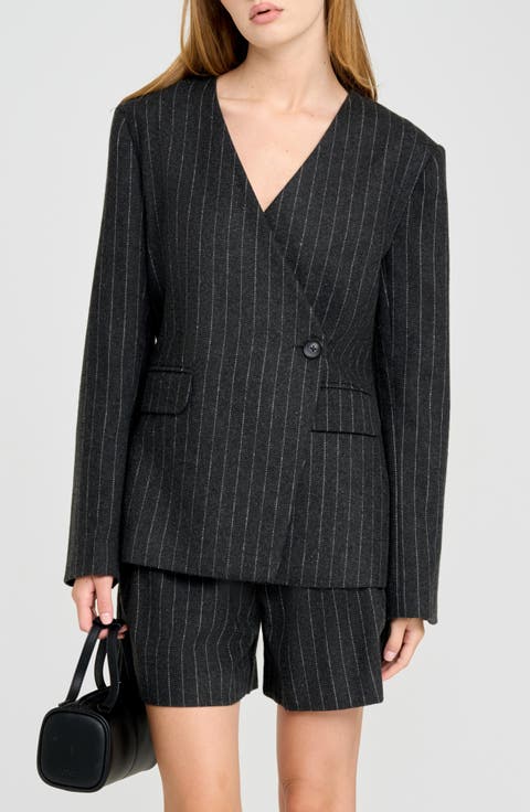 Jennifer Pinstripe Collarless Jacket
