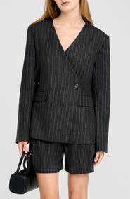 WAYF Jennifer Pinstripe Collarless Jacket