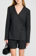 WAYF Jennifer Pinstripe Collarless Jacket