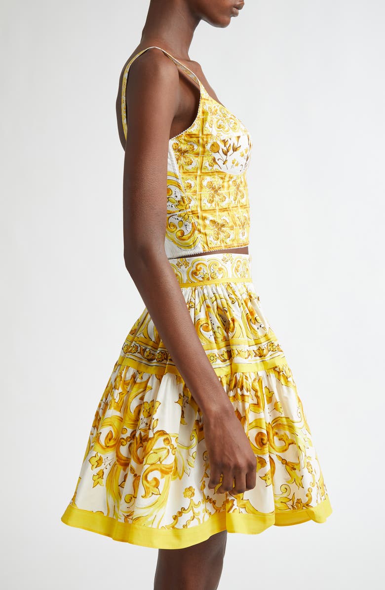Dolce&Gabbana Majolica Print Corset Top, Alternate, color, Hg3tn Mix Maiolica Giallo