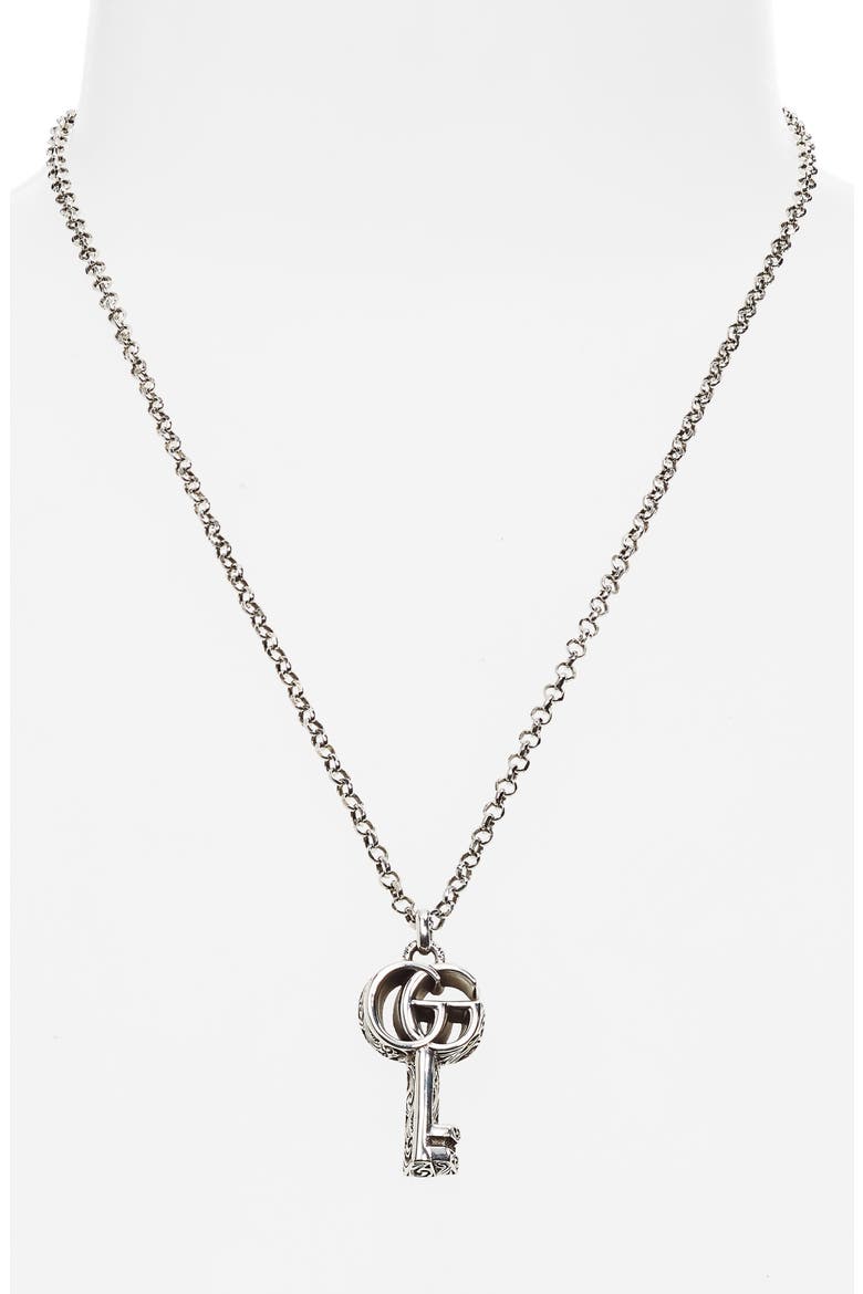GG Silver Key Necklace, Alternate, color, SILVER