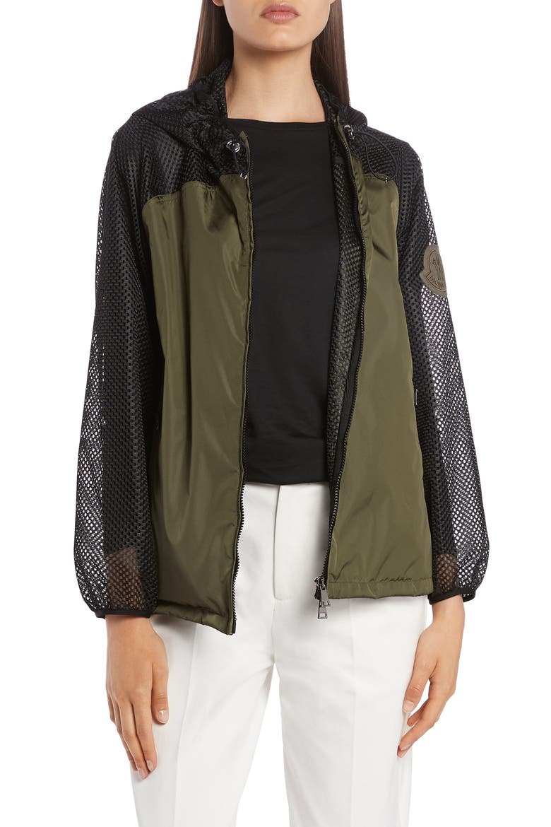 Persan Mesh Contrast Hooded Jacket, Main, color, GREEN