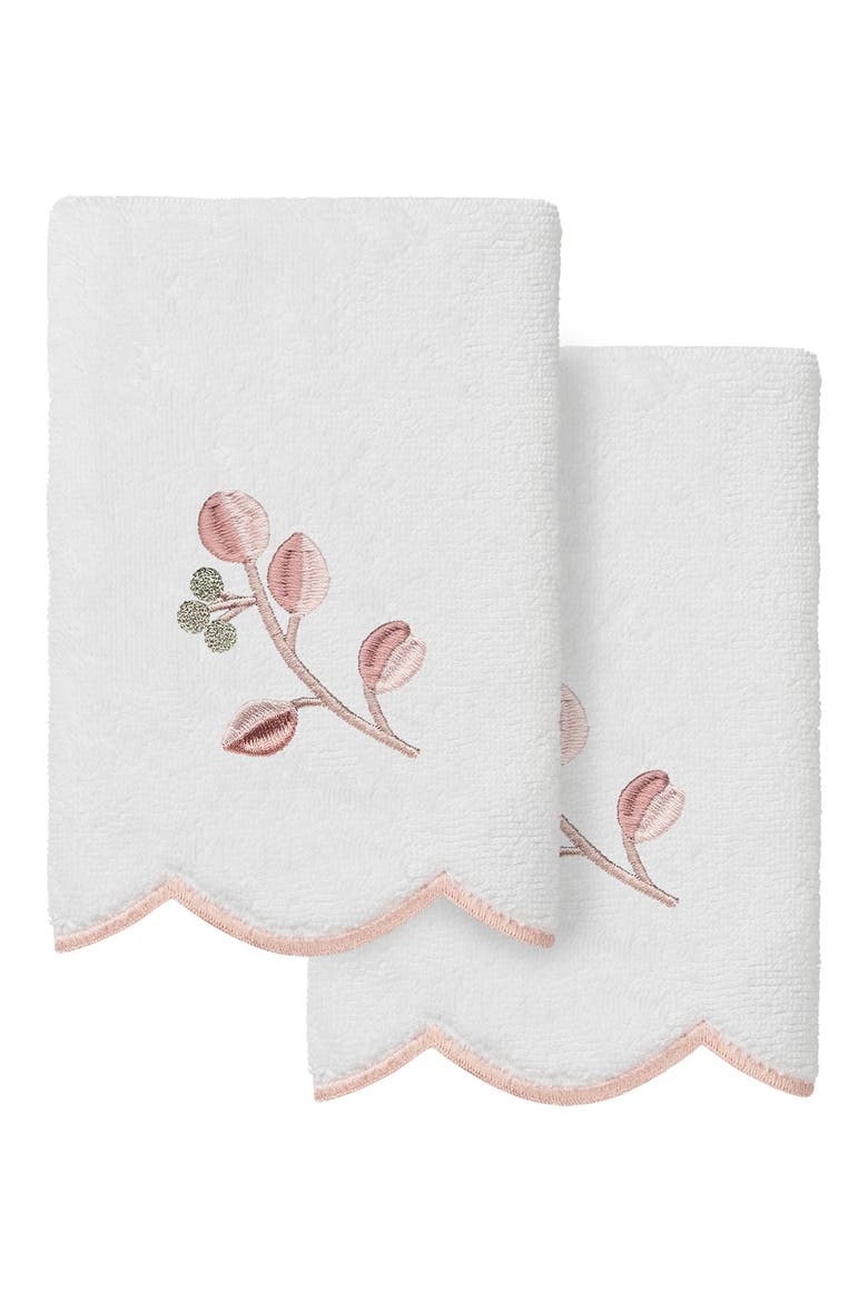 2-Piece Wild Branch Turkish Cotton Fingertip Towel Set, Main, color, WHITE/ PINK