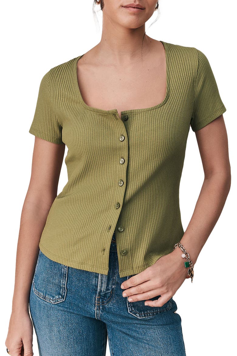 Rib Short Sleeve Button-Up Top (Women) | Nordstrom