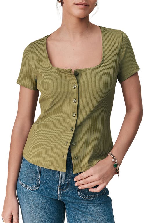 Next Rib Short Sleeve Button-up Top In Gray