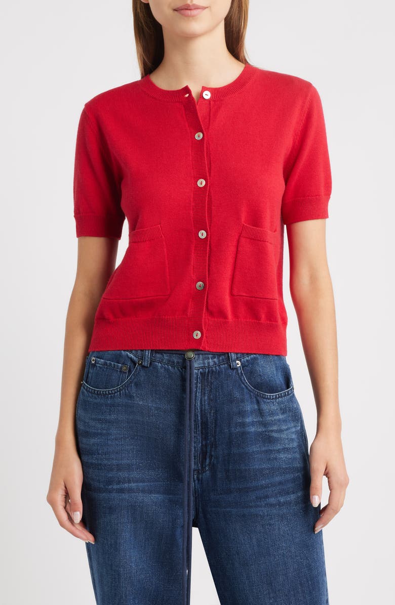 Rails Aisley Short Sleeve Cotton & Cashmere Cardigan, Main, color, Crimson