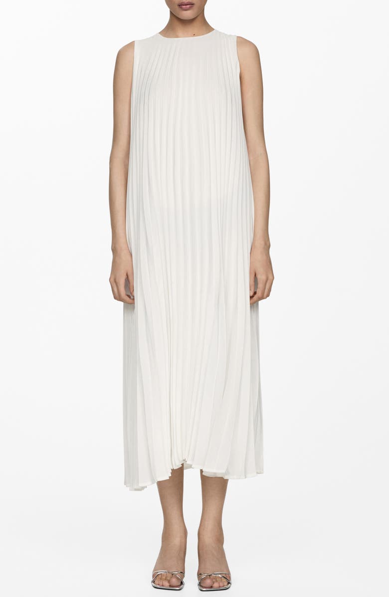 MANGO Pleated Sleeveless Midi Dress, Main, color, White