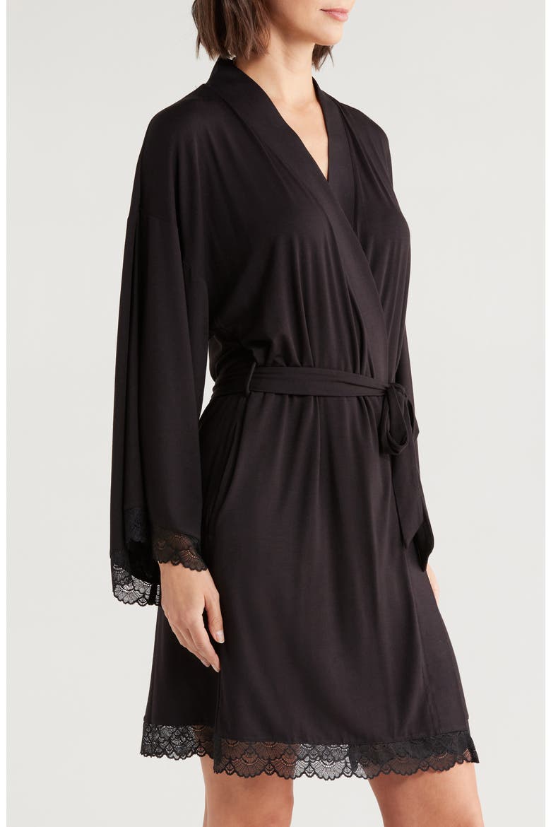 Moonlight Eco Lace Trim Robe, Alternate, color, BLACK