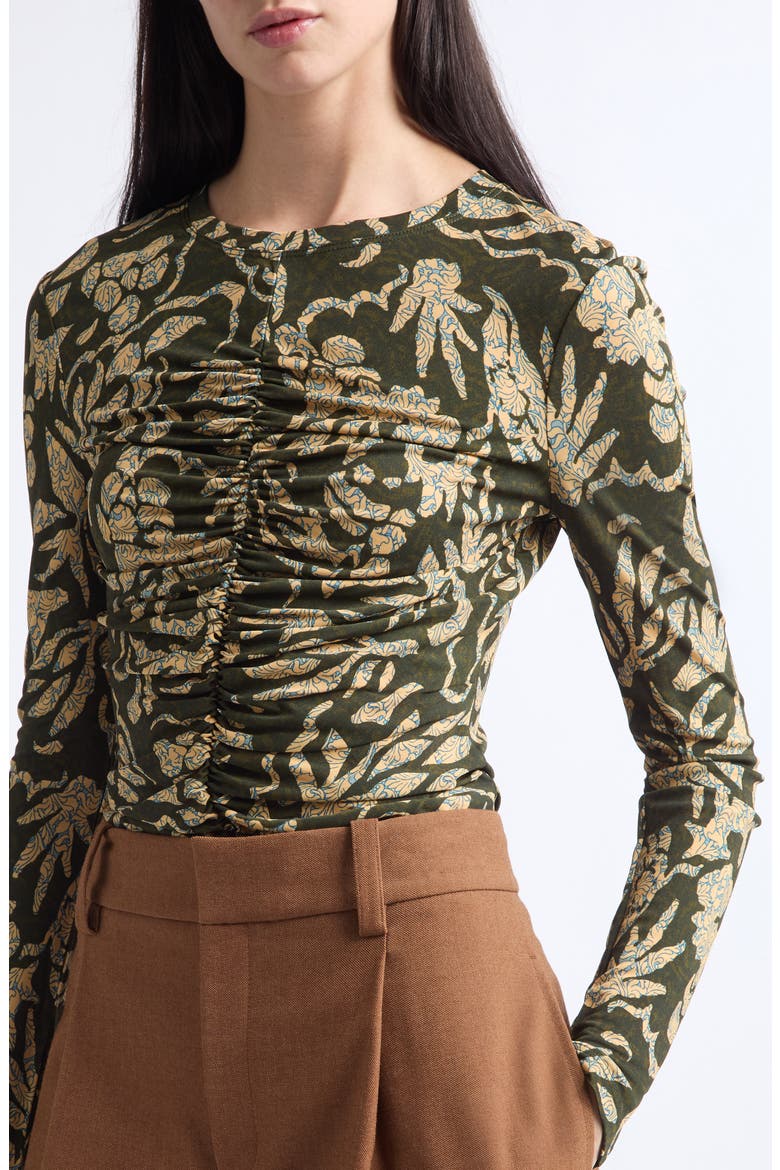 Asha Floral Center Ruched Knit Top, Alternate, color, KHAKI FLORAL