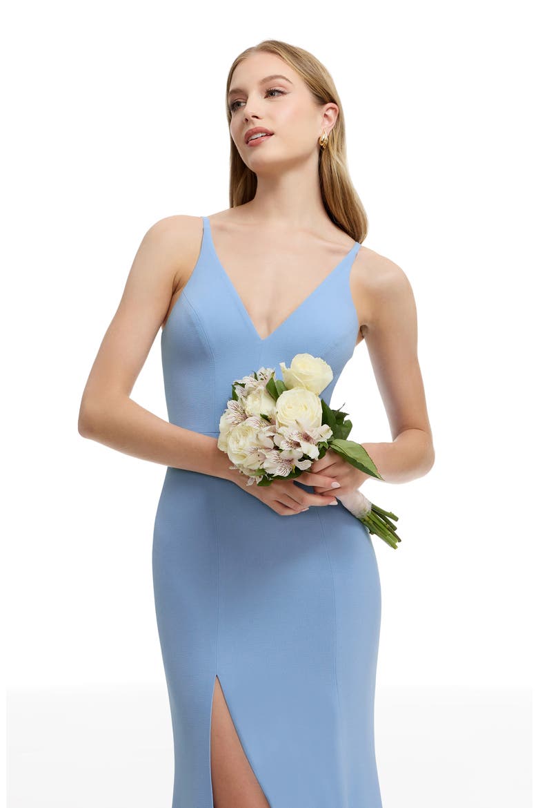 Iris Slit Crepe Gown, Alternate, color, SKY