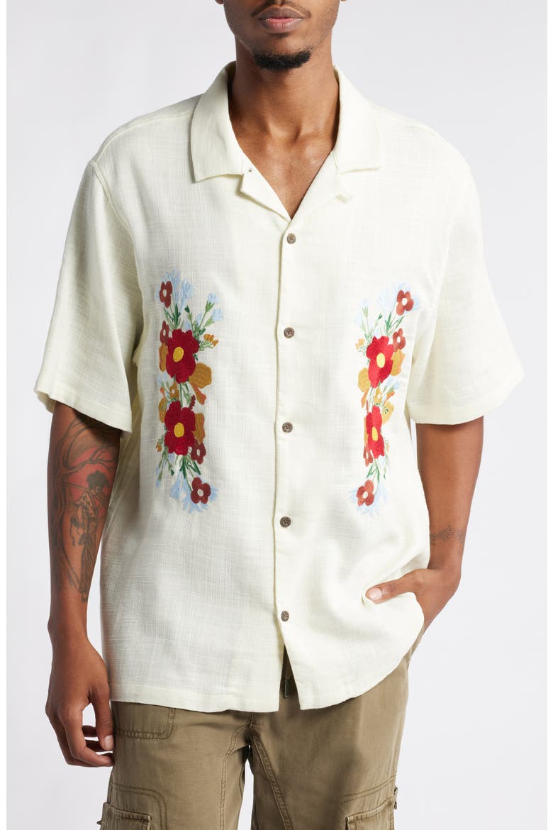 Floral Appliqué Camp Shirt, Main, color, WHITE
