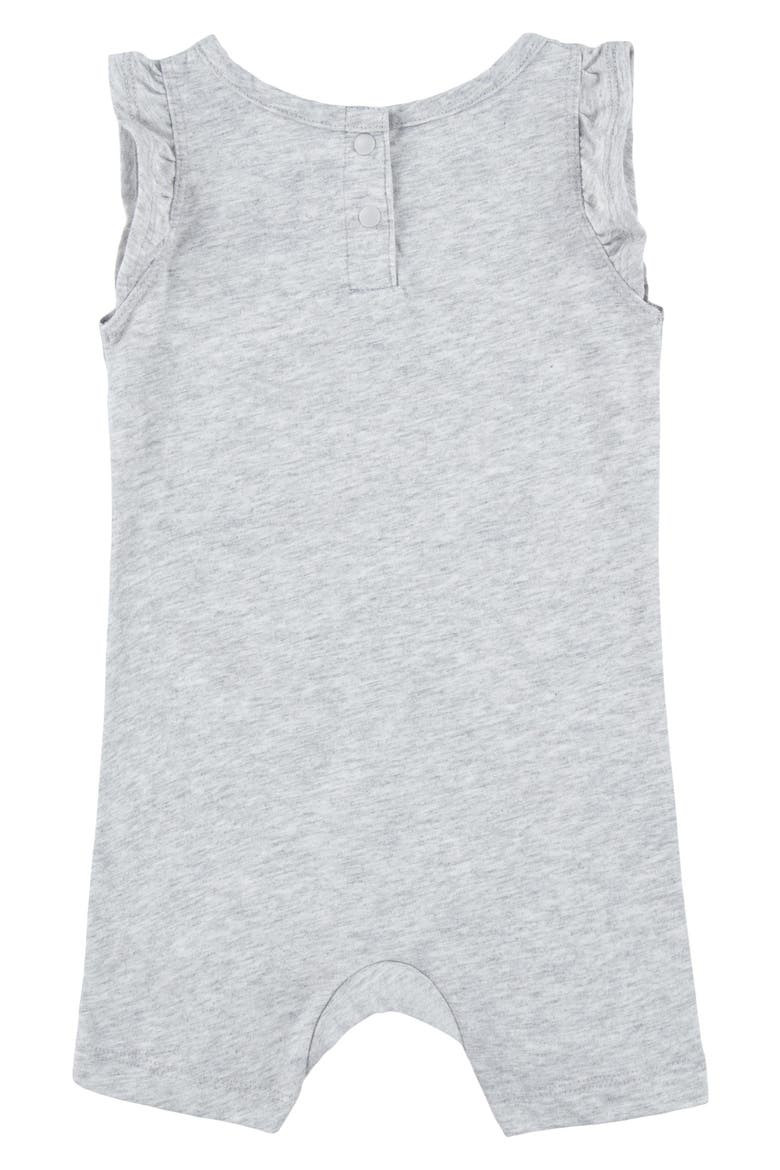 Freeze Tag Ruffle Shoulder Cotton Graphic Romper, Alternate, color, GREY HEATHER